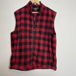 Woolrich Buffalo Plaid Red/Black Fleece Full Zip Up Vest Jacket Mens Size Large
